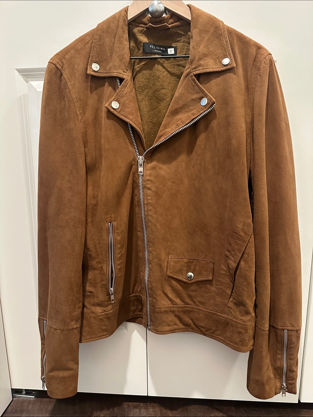 Religion Brown Suede Leather Biker Jacket